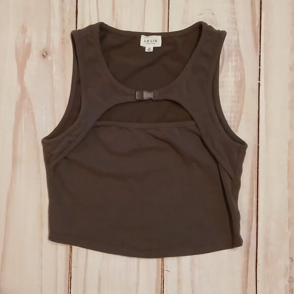 Lelis ๐บ  Womens Charcoal Gray Open Chest Buckle Closure Cropped Tank Top ๐ท - Picture 2 of 11
